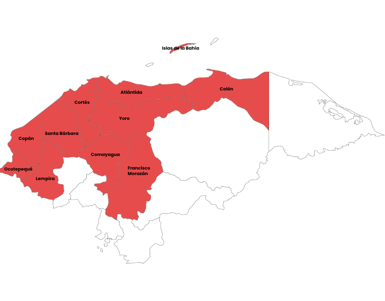 Mapa de Honduras con cobertura